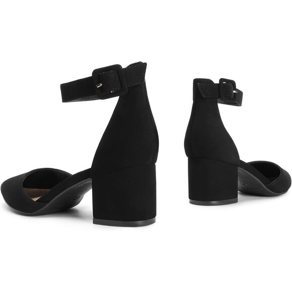 Dream Pairs Women's Black Faux Suede Closed Toe Low Block Ankle Strap Heels - Picture 6 of 9